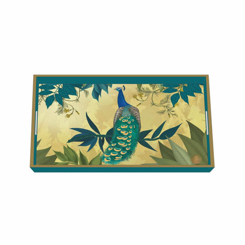 Gilded Peacock Wood Vanity Tray