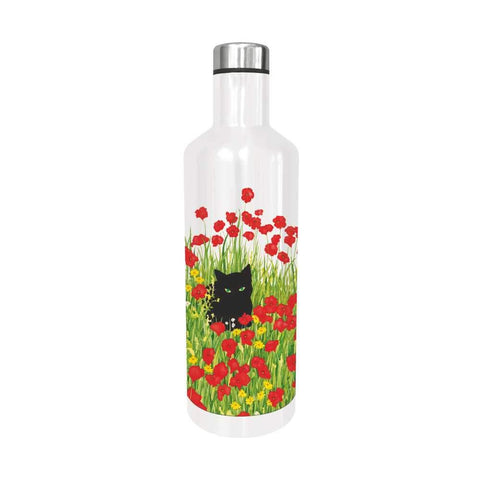 Black Cat Poppies Water Bottle